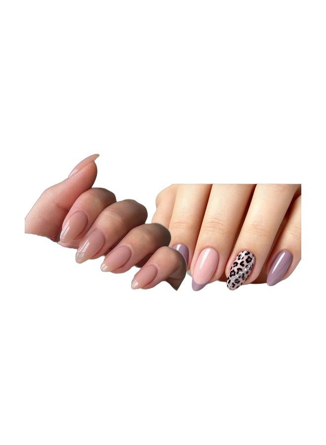 Orange Life Press On Nails 2 Box Set Almond Shape Nude Pink Purple Leopard Glossy Artificial Nails Full Cover Reusable Stick On Nails Acrylic Soft Gel Nail Kit Elegant Fashion Nails for Women Daily Wear Office Party Wedding Salon Style - Image 1